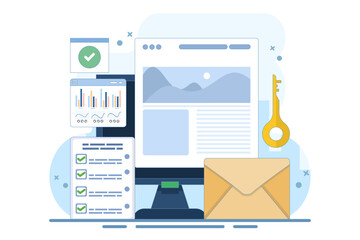 Content performance measurement concept, content analysis, data-driven content marketing, optimization and analysis, increasing conversion rate and performance, background vector illustration.