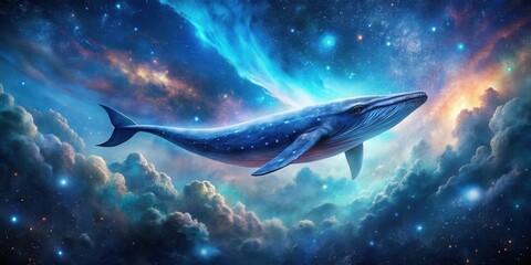 Celestial Whale Soaring Through Cosmic Clouds and Nebulae