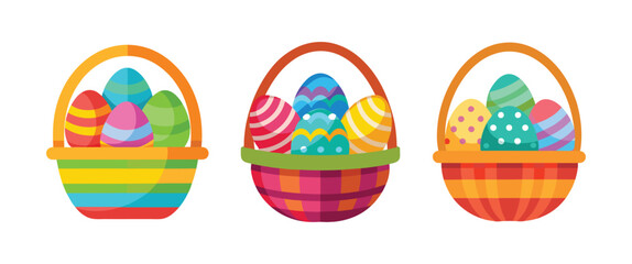 set of colorful Easter basket filled with colorful Easter eggs vector, vector and illustration, vector style