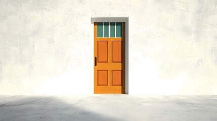 Bright Orange Door on a Minimalist Wall with Soft Lighting Effects