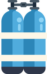 Oxygen tanks connected together with valve for diving, isolated vector illustration in flat style on white background