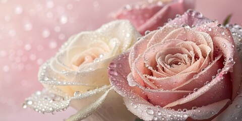 Fototapeta premium Dewdrops on Pastel Roses