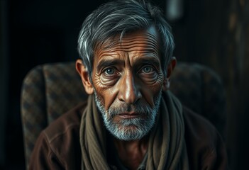 Fototapeta premium Somber male portrait with worn-out expression