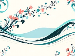 Elegant Floral Wave Design: A Serene Artistic Composition