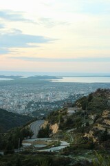 view from the top of the hill of the city and the sea in Albania
