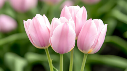 Fototapeta premium Pink tulips blooming in spring garden (1)