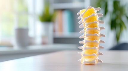 Naklejka premium Anatomy model spine on table, home office background, medical education