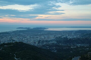 view from the top of the hill of the city and the sea in Albania