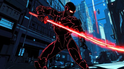 Neon City Samurai: Cyberpunk Warrior's Glowing Blade