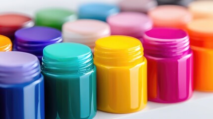 Colorful paint jars in various shades, perfect for artistic projects, crafts, and DIY applications, showcasing creativity and expression.