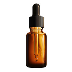 Amber Glass Bottle with Ginseng Essence Serum on Plain Light Grey Background