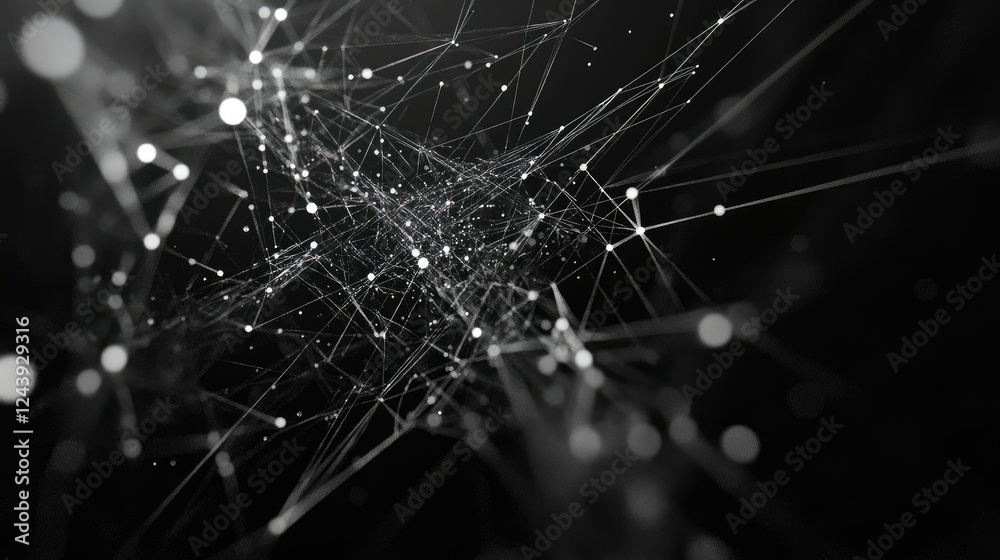 Poster high-tech network visualization with floating particles, futuristic digital interface