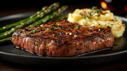 Grilled Steak Mashed Potatoes Asparagus Dinner