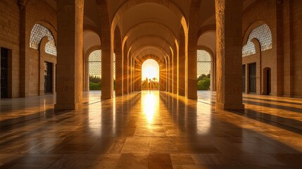 Obraz premium Golden Hour at the Mausoleum: A Sunlit Colonnade