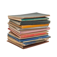 Stack of Colorful, Worn Out, Vintage Books on White Background
