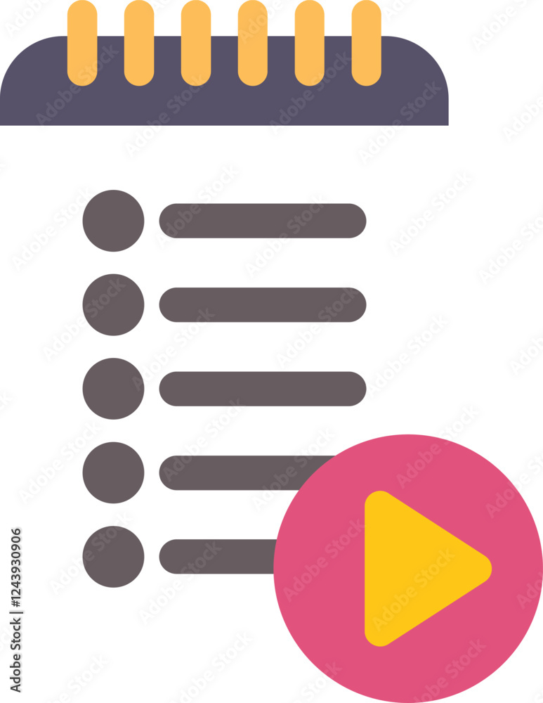 Poster notepad with play button symbolizing a playlist managing app