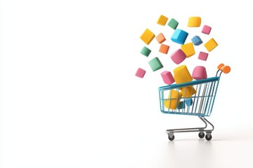 Colorful Shapes Flying Out of Shopping Cart in Modern Online Retail Setting