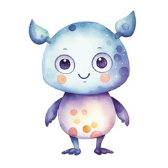 watercolors Cute alien stretching illustration