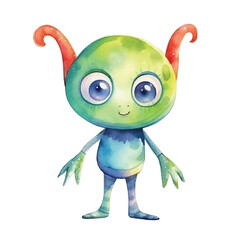 watercolors Cute alien stretching illustration
