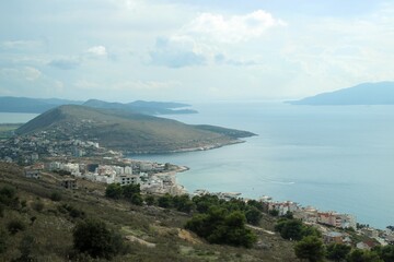 Obraz premium view from the top of the hill of the city and the sea in Albania