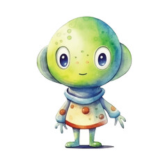 watercolors Cute alien stretching illustration