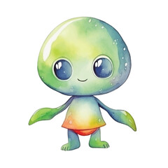 watercolors Cute alien stretching illustration