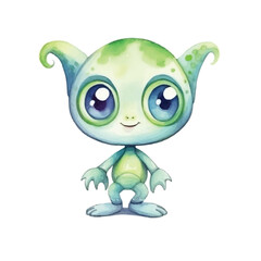 watercolors Cute alien stretching illustration