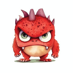 watercolors Cute angry red dinosaur illustration