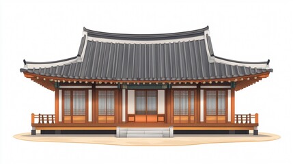 Korean Traditional House Vector Illustration for Cultural and Architectural Projects