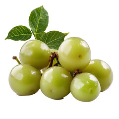 Obraz premium Closeup Photography of Green Amla Fruit with Leaves on Light Gray Background