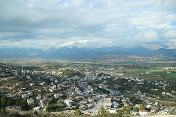 Obraz premium view from the top of the hill of the city and the sea in Albania