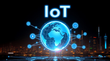 Obraz premium Internet of Things (IoT) – The Future of Connected Technology and Smart Innovation, smart technology, connected devices, IoT network, digital transformation, smart automation, AI integration.