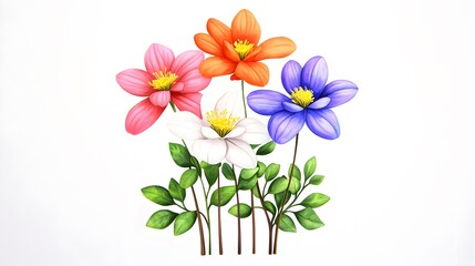 Colorful Blossoms with Green Leaves in a Bright Composition