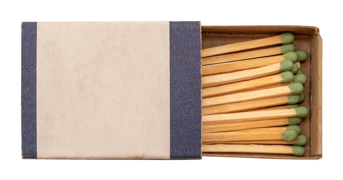 Open white box with matches on a white background.Fire. Fire. Safety. Match isolate with green sulfur