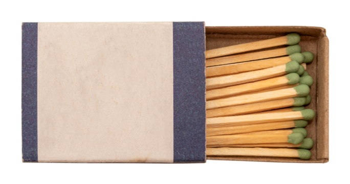 Open white box with matches on a white background.Fire. Fire. Safety. Match isolate with green sulfur