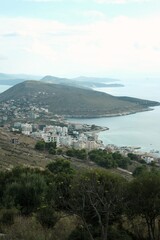 view from the top of the hill of the city and the sea in Albania