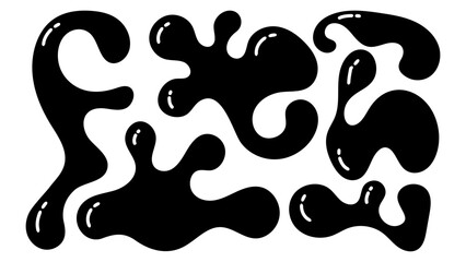 Irregular black organic blobs in various shapes creating a playful visual composition