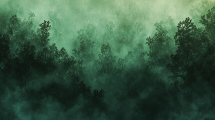 Obraz premium Dense fog covering a dark forest