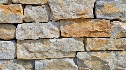 Obraz premium close up view of textured stone wall with various shades of gray and orange, showcasing intricate sandstone patterns