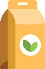Simple flat vector icon of a paper bag packaging for organic products featuring a green leaf logo