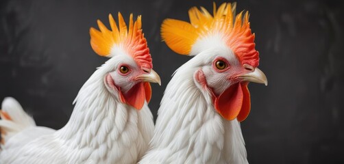 Naklejka premium Large white chicken with orange plumage on its head and neck, wildlife, large