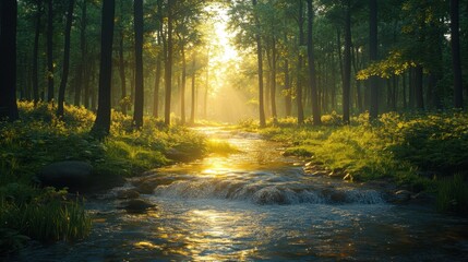 Obraz premium Gentle stream flowing through the forest