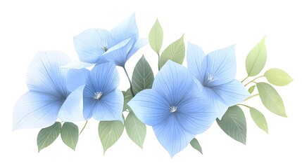 Fototapeta premium Blue Floral Composition with Delicate Leaves and Soft Petals