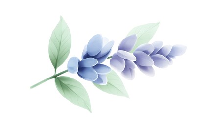 Obraz premium Delicate Blue Flower Branch With Soft Leaves on White Background