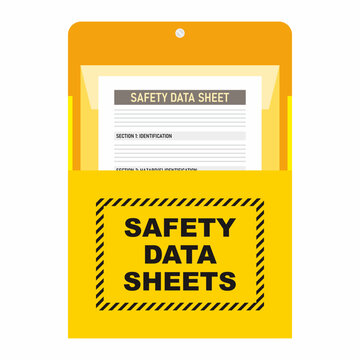 Safety data sheet document holder. Yellow container for placing chemical handling guidelines.