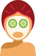 Woman wearing a towel on her head and enjoying a facial treatment with a cucumber face mask