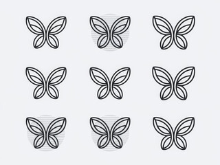 Fototapeta premium Seamless pattern of minimalist butterfly line art on light background