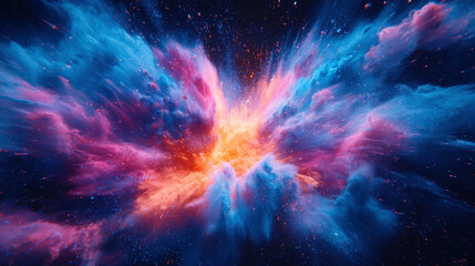 vibrant explosion of colorful clouds space, showcasing vivid hues of blue, pink, and orange, creating stunning cosmic scene
