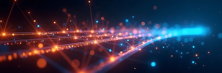 Fototapeta premium Realistic Fiber Optic Data Transmission with Glowing Light Trails
