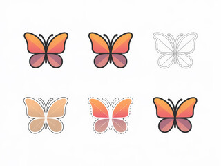 Fototapeta premium Colorful butterfly icon set with outline variations on white background